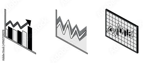 Bar and line charts showing trend variations on panels