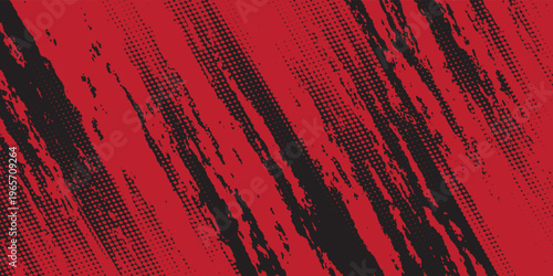 Vibrant Abstract Black and red abstract grunge background with halftone style striking design