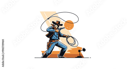 Tennis player, athletic illustration, blue sportswear, dynamic action, orange background