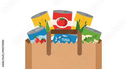 Valokuva grocery bag with canned food icons  style icon set  ,  flat design isolated whit