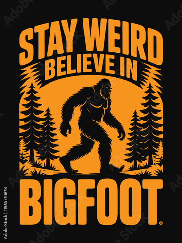 Encouragement to embrace the belief in bigfoot through a mysterious forest scene isolated on white background, Vector, illustration