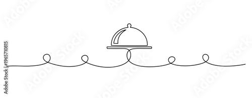Serving cloche on platter resting on continuous line. No editable stroke
