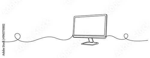 Computer monitor standing on surface in single line drawing. No editable stroke