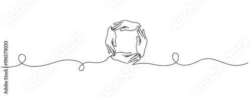 Hands forming circular gesture in continuous line drawing. No editable stroke