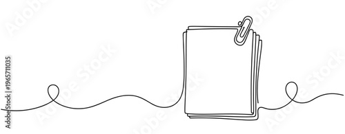 Stack of documents clipped together in continuous line layout. No editable stroke