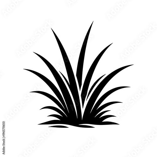 A black silhouette of a plant with long leaves on a white background, representing nature and simplicity in a minimalist design
