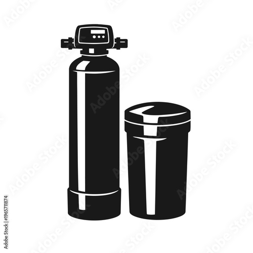 Black silhouette of water softener and brine tank for home plumbing system