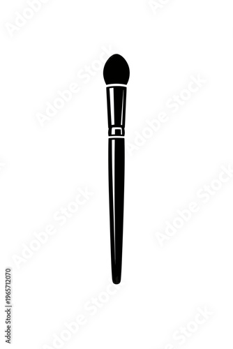 Black makeup brush with a sleek handle and round tip for precise application on a white background