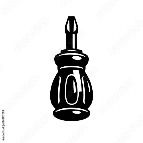 Black and white illustration of a screwdriver handle with a Phillips head on a plain white background for DIY and repair concepts