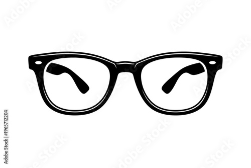 Black glasses icon with clear lenses and classic frame design for vision correction and eye wear