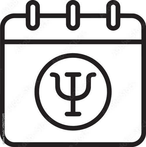 Calendar with psychology psi symbol mental health appointment and therapy session schedule linear vector icon