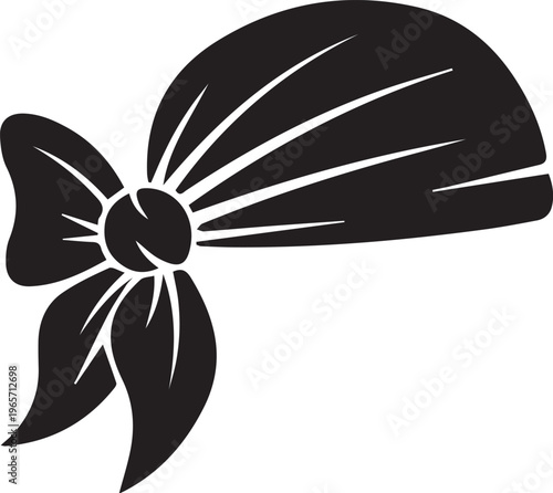 Black bandana vector icon, pirate headscarf silhouette, biker do-rag head covering, tied fabric bandana for fashion and costume design