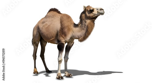 Bactrian Camel Standing Profile View with Light Brown Coat and Long Neck