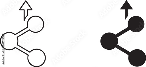 Minimalist share icon set with arrows, black and white social media sharing symbols, flat vector network connection buttons for web design