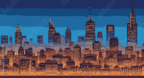 City Skyline at Dusk with Skyscrapers.