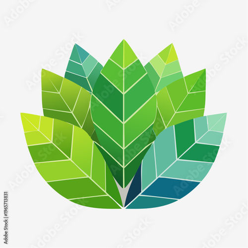 Green leaves arranged in a lotus flower shape symbolizing nature and growth