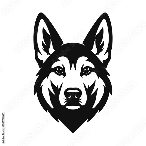 Black and white husky dog face illustration with pointed ears and expressive eyes on a plain background