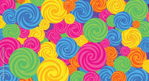 Colorful swirl lollipop pattern, sweet treats background, candy texture, vibrant dessert wallpaper