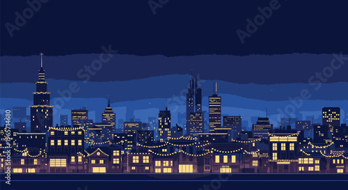 City Skyline at Night with Skyscrapers.