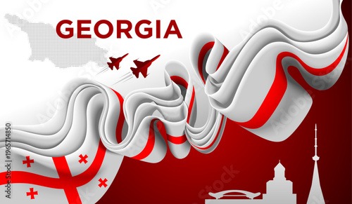 Georgia Ribbon Flag Abstract White Red Cross National Design