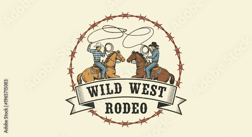 Wild West Rodeo, Western Cowboy Logo, Rodeo Icon, Vintage Western Emblem