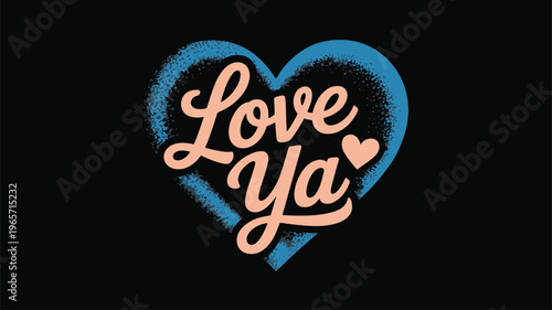 A stylish heart-shaped graphic with love ya written in cursive isolated on white background, Vector, illustration