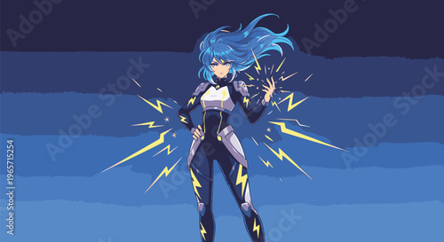 Female Superhero with Electric Powers Illustration.