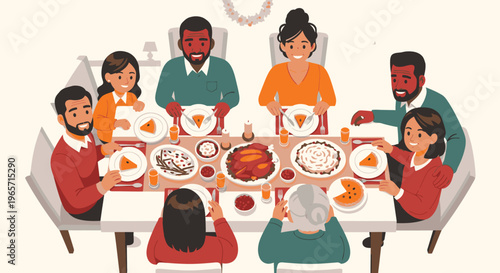 Family Gathering Around Dinner Table Together 2.