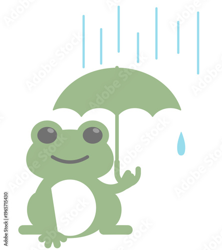 雨の中で傘をさすカエル かわいい梅雨モチーフのシンプルなイラスト