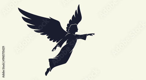 Angel silhouette, winged figure, dark illustration, flying human, mystical symbol