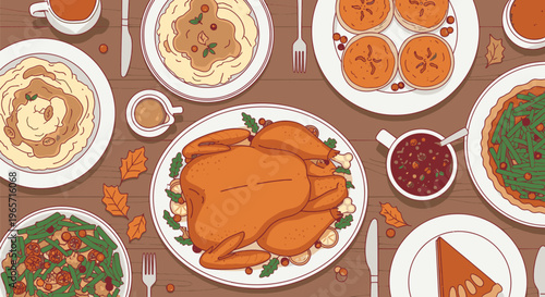 Thanksgiving Feast with Turkey and Sides.