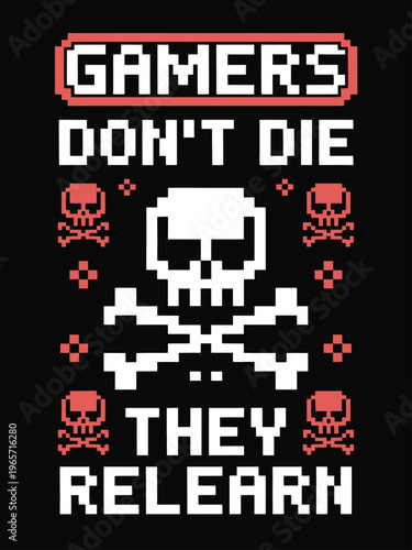 Gamers embracing the challenge of learning from failure in pixel art style isolated on white background, Vector, illustration