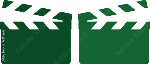 Green film clapperboard vector icon, movie production symbol, cinema clapboard graphic element for video editing software, film industry concept