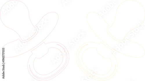 Minimalist baby pacifier outline vector set, delicate pink and yellow infant dummy illustrations, simple newborn soother icons for baby shower invitations and nursery decor