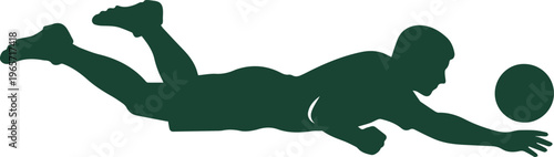 Dynamic soccer player silhouette vector, diving to save the ball, athletic sports action graphic, competitive team sport illustration for game day designs