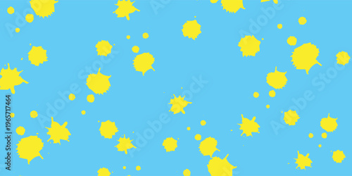 Yellow paint splats scattered on vibrant blue background art eps 10