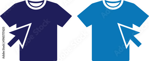 T-shirt selection icon, dark blue and light blue t-shirt design, apparel customization vector graphic, online shopping and fashion retail concept