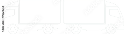 Minimalist delivery truck vector icon, two white line art cargo vehicles, logistics and shipping symbol, transportation and freight service graphic element