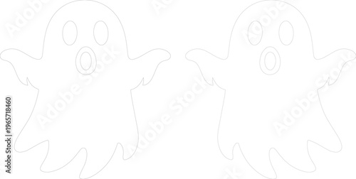 Spooky white ghost vector illustration, two cute Halloween spirits, ethereal phantom graphic for holiday designs, playful supernatural character artwork