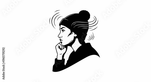 Profile of a thoughtful young woman in a beanie, head slightly tilted, chin on hand