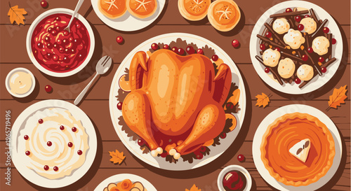 Thanksgiving Feast with Roasted Turkey and Sides 1.