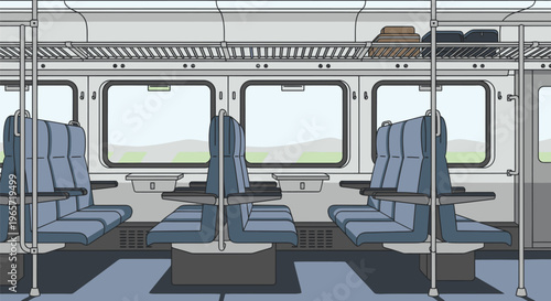 Empty Train Car with Blue Seats 1.