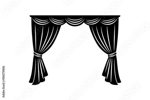 Black Curtain Drapes Tied Back on Rod Illustration