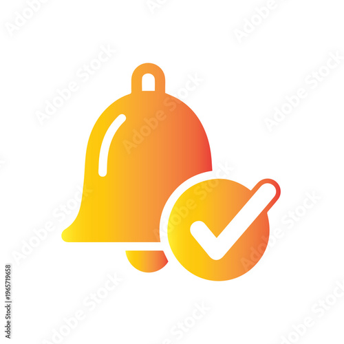 Gradient yellow and orange alert bell icon displaying a crisp checkmark within a circle to represent activated notification.