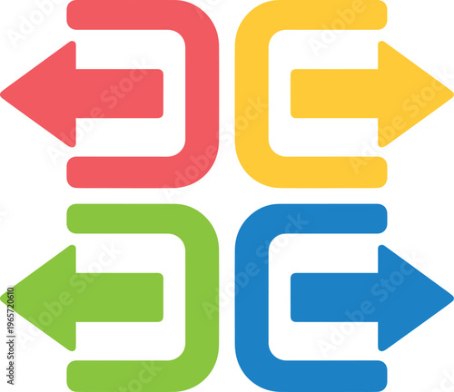 Colorful arrow icon set, four vibrant directional arrows, modern graphic design elements, versatile vector illustration for navigation and process flow