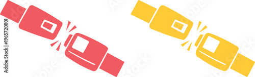 Safety Belt Buckle Icon Set, red and yellow seatbelt symbols, secure connection graphic, automotive safety vector illustration for transportation and security concepts