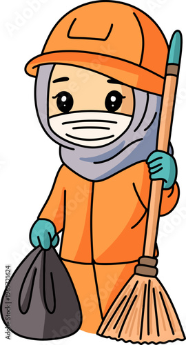 Cute Female Janitor Cleaning Worker