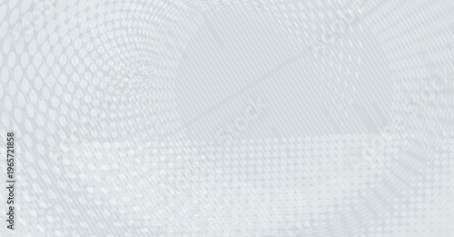 Abstract vector horizontal banner with halftone dots and geometric wave patterns. Minimalist tech background for web design, corporate identity, and digital marketing. Stylish gray and pastel tones