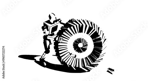 Robot pushing jet turbine wheel industrial machinery engine mechanical blades