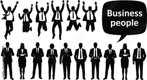 Silhouette of Business People in Formal Attire, Happy, Celebrating, and Working Together in a Corporate Setting